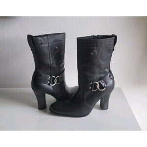 Harley Davidson Lisbon Women's Black Leather Motocycle High Heels Boots Size 9.5